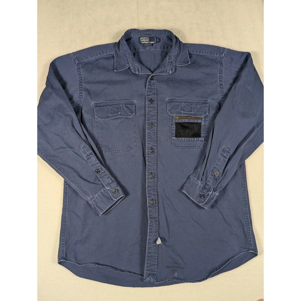 Vintage Polo Ralph Lauren Canvas Sportsman Tackle‎ Fishing Men's L Navy Shirt